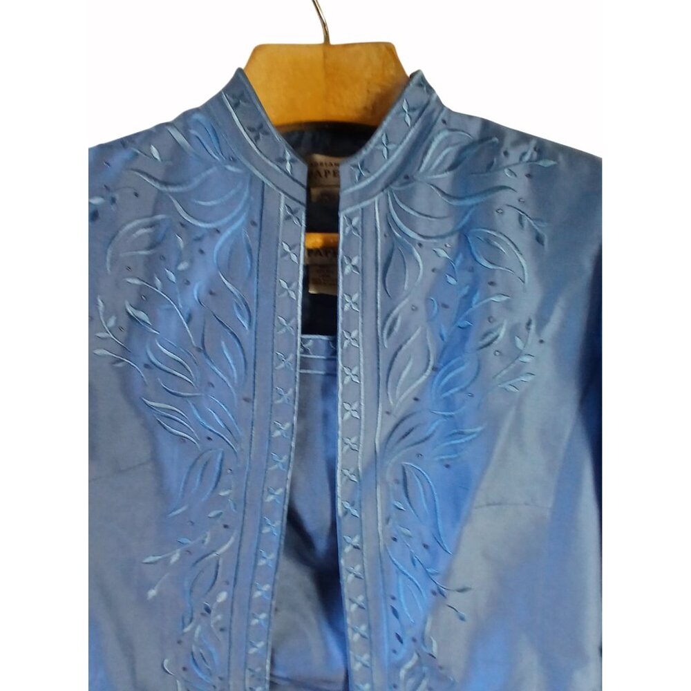 Adrianna Papell Blue Embroidered Silk Jacket Shell Size 12 Womens Embroidered - Picture 5 of 16